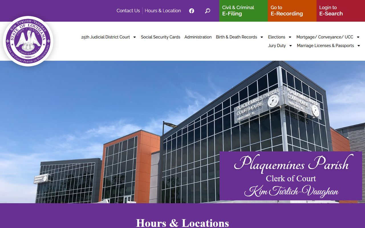 Plaquemines Parish Clerk of Court hours and locations