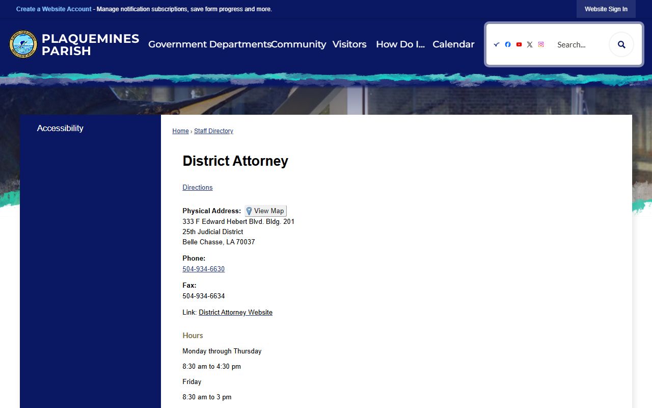 Plaquemines Parish court charges District Attorney directory