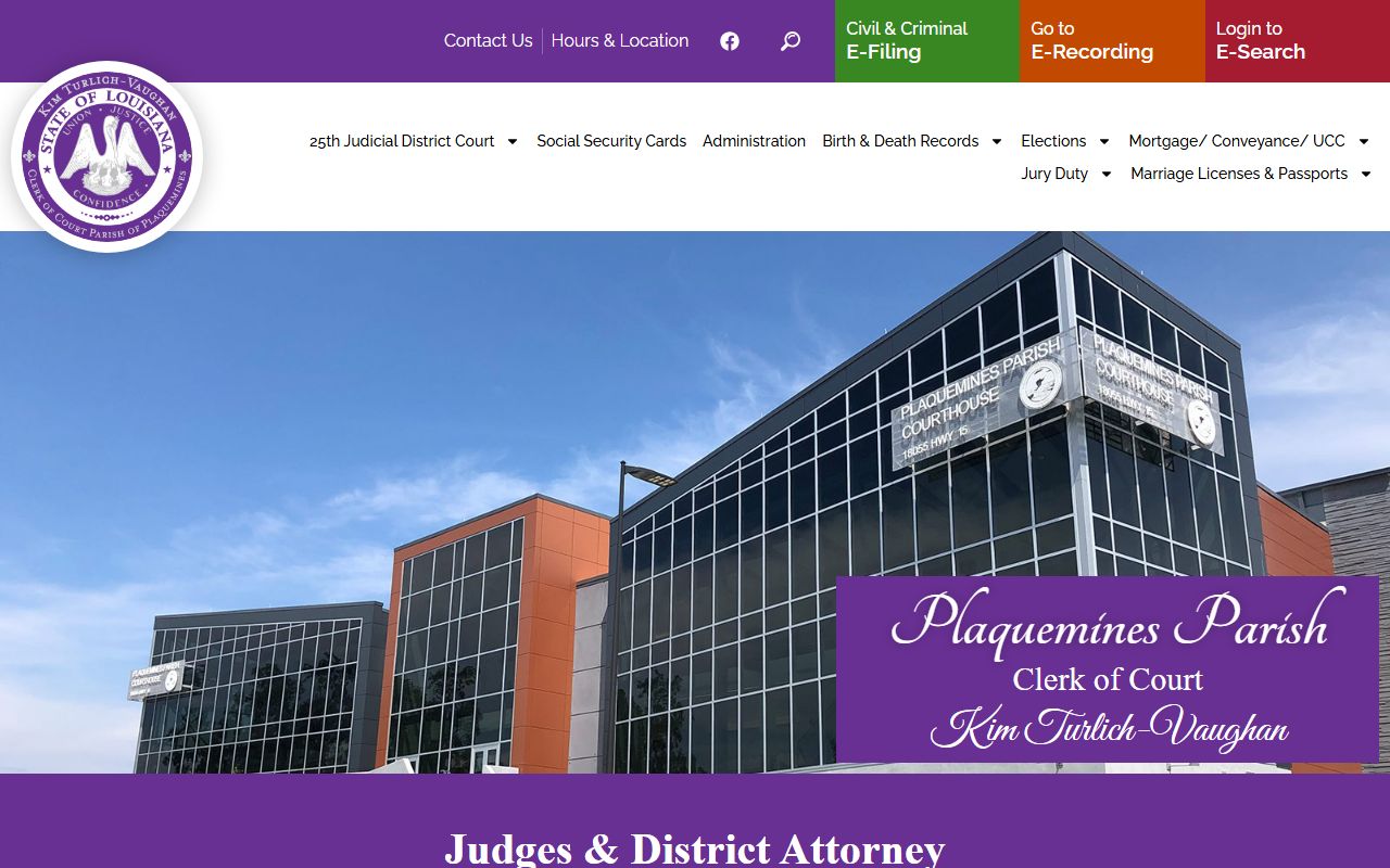 Plaquemines Parish court dockets judges and district attorney listing