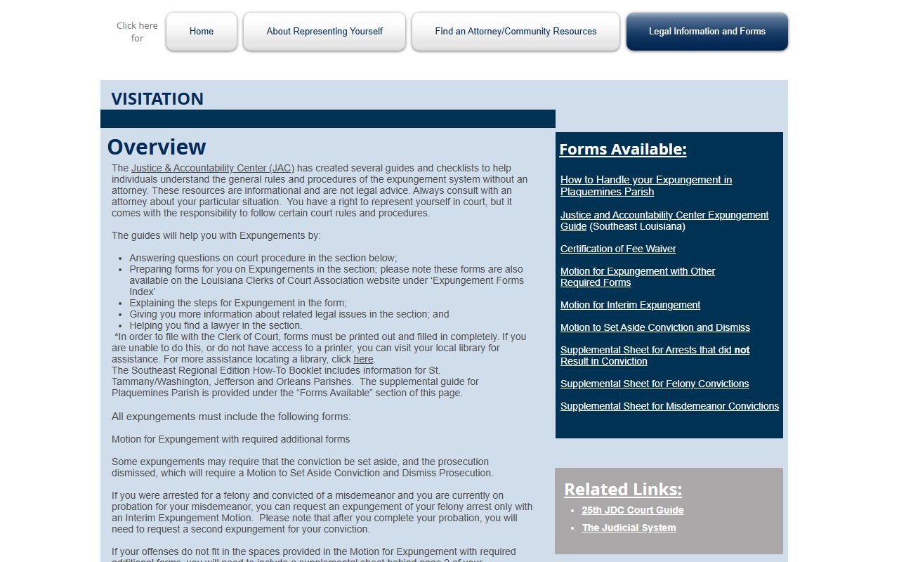 Plaquemines Parish criminal court records expungement resources