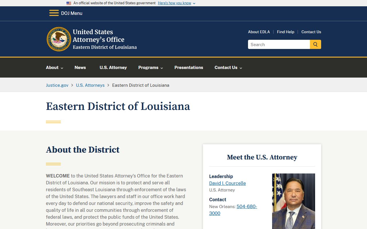 Plaquemines Parish District Court federal U.S. Attorney records distinction