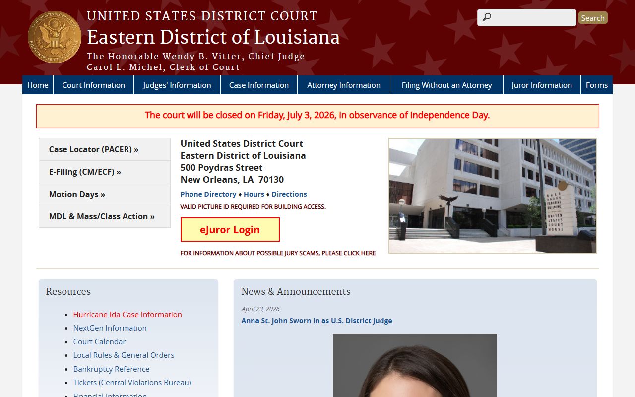 Plaquemines Parish District Court Eastern District context