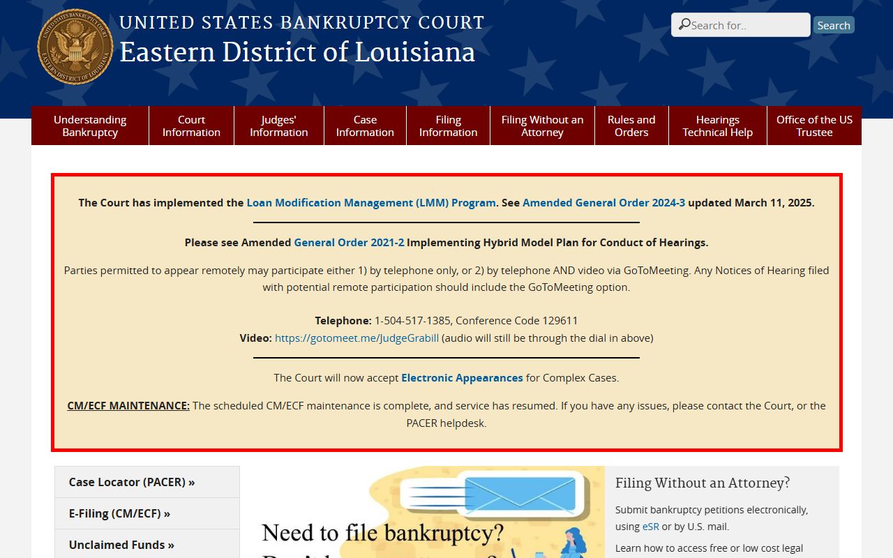 Plaquemines Parish District Court bankruptcy court records distinction