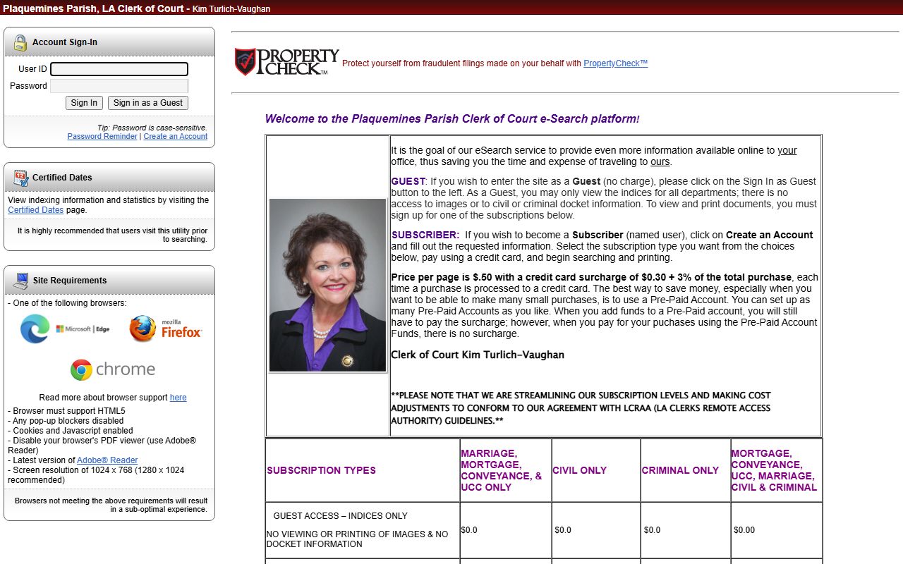 Plaquemines Parish court records eSearch portal
