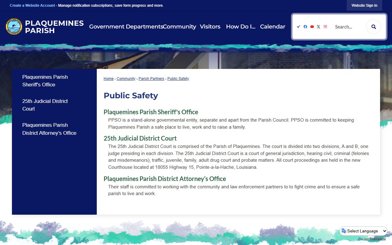 Plaquemines Parish court records public safety links