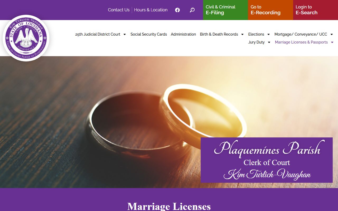 Plaquemines Parish marriage records license requirements