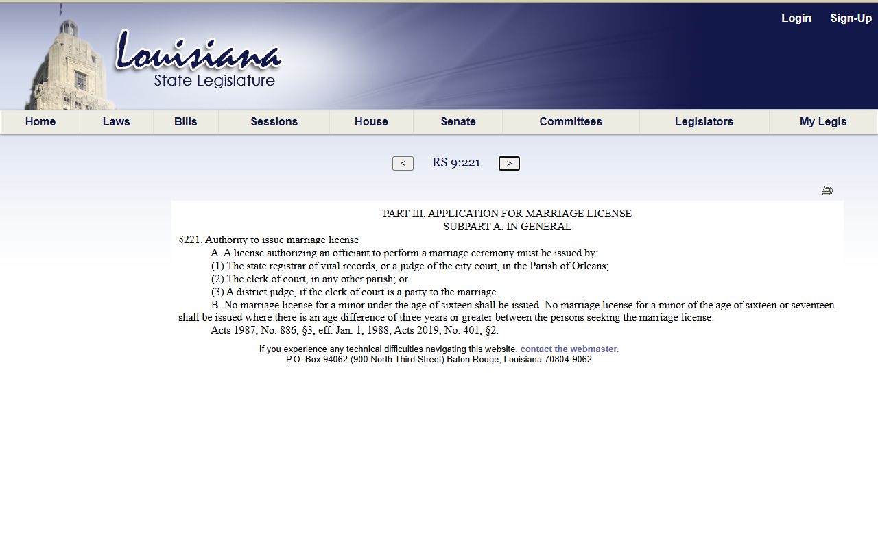 Plaquemines Parish marriage records Louisiana issuing authority
