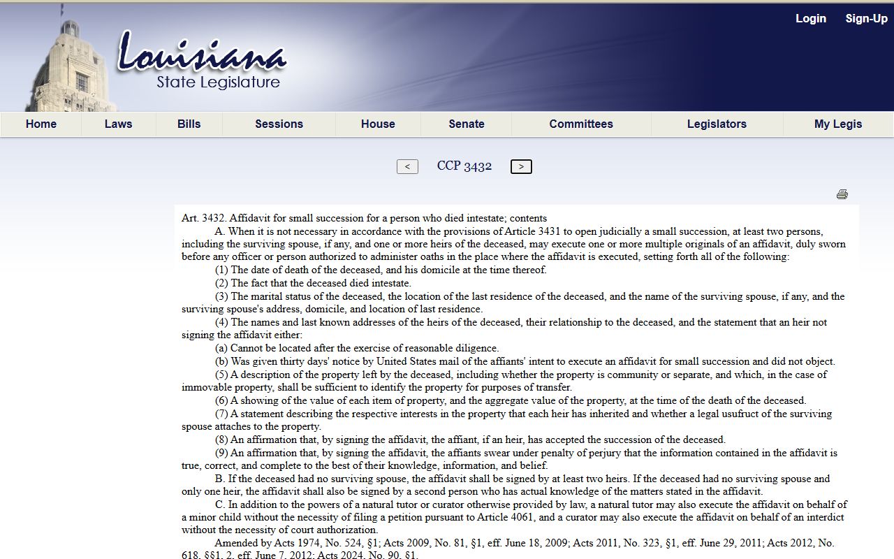 Plaquemines Parish probate records intestate small succession affidavit