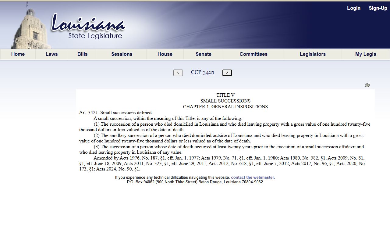 Plaquemines Parish probate records small succession definition