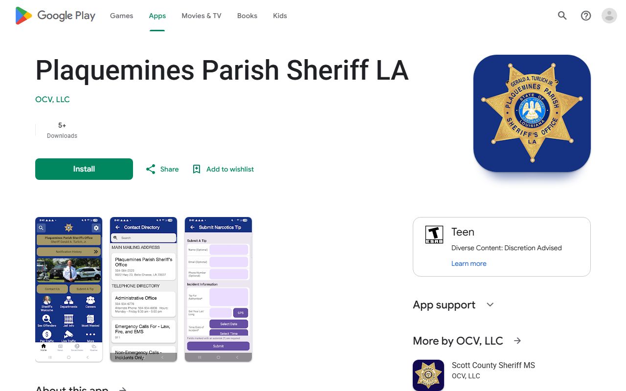 Plaquemines Parish warrant records sheriff app Google Play listing